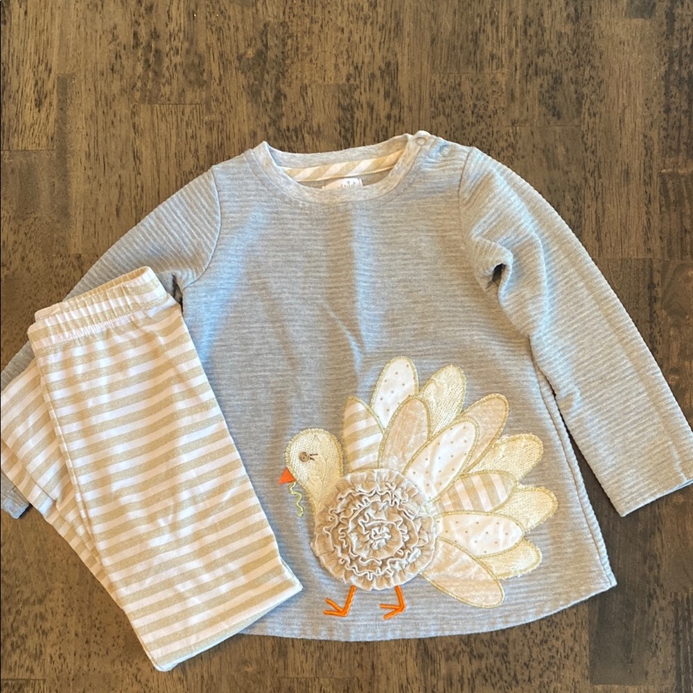 Mud Pie Gray and Cream Striped Thanksgiving Set